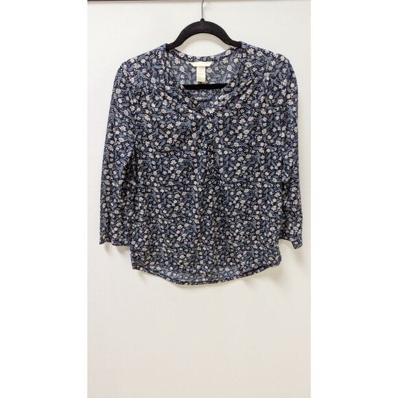 H&M Navy/White Floral Half-Button-Down Blouse - Picture 1 of 2